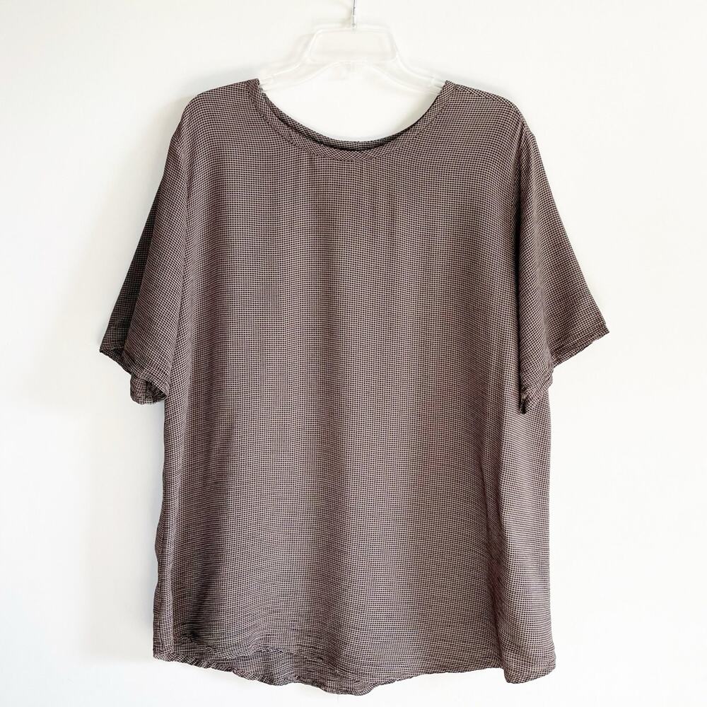 Flax by Jeanne Engelhart Taupe Oversized Check Short Sleeve Tunic